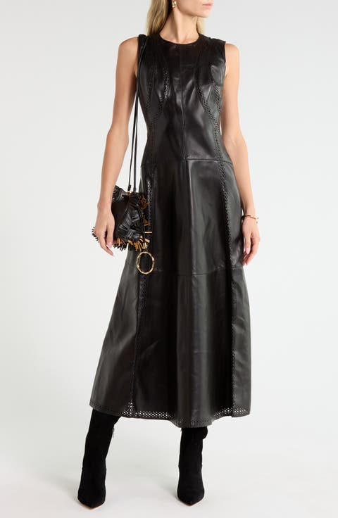 Juliette Eyelet Leather Midi Dress