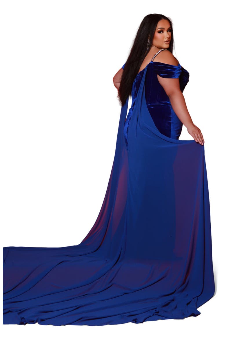 Velvet Fitted Rhinestoned Plus Size Evening Gown, Alternate, color, Royal