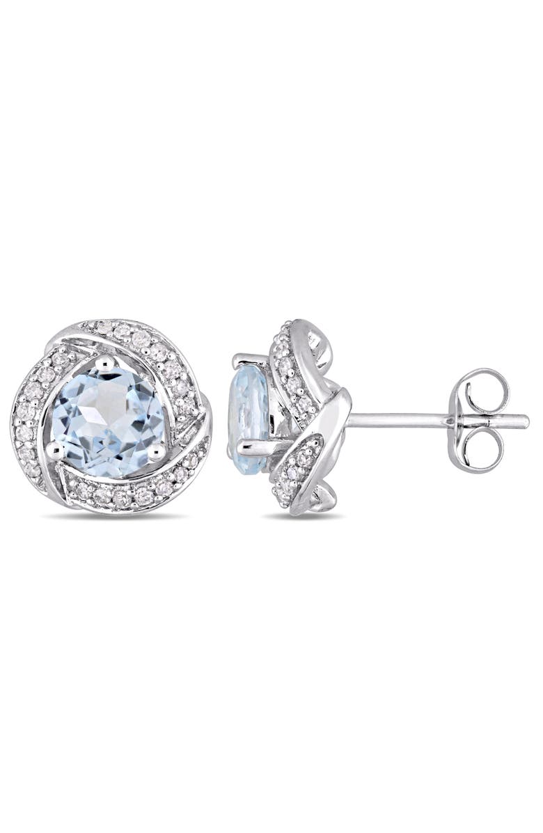 Julianna B. Blue Topaz & Diamond Swirl Stud Earrings 10k, Main, color, 