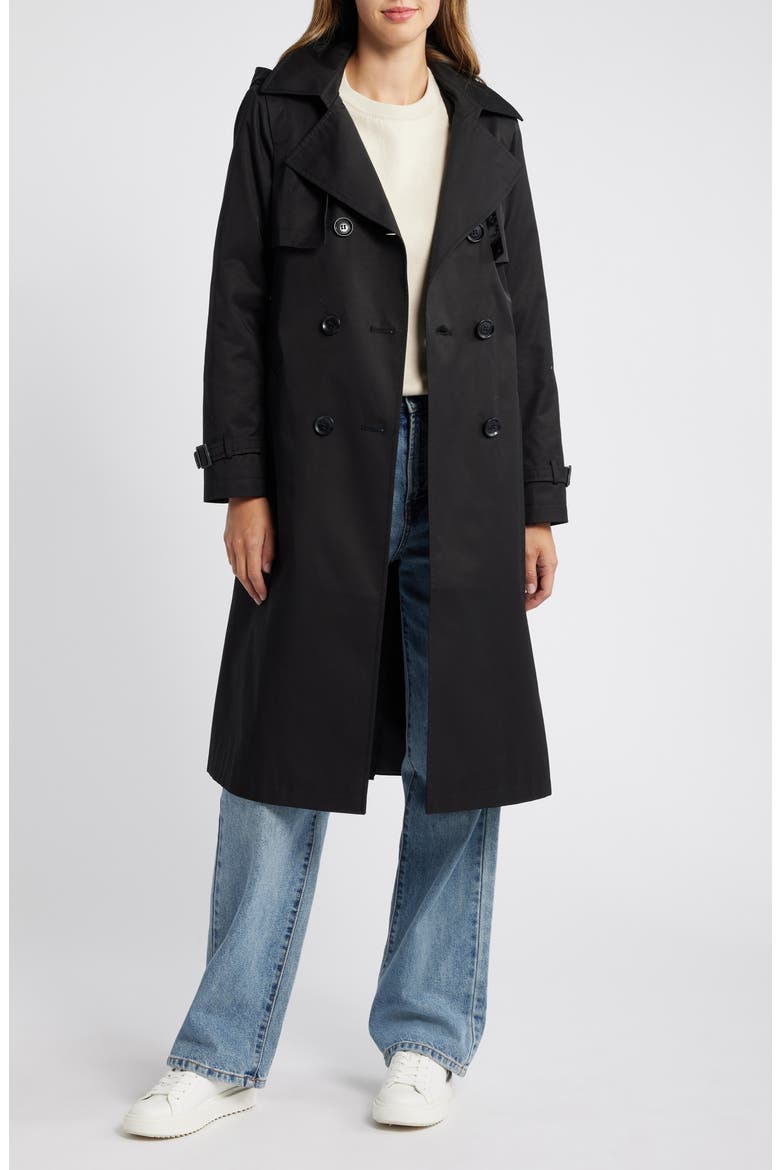Double Breasted Belted Trench Coat, Alternate, color, BLACK