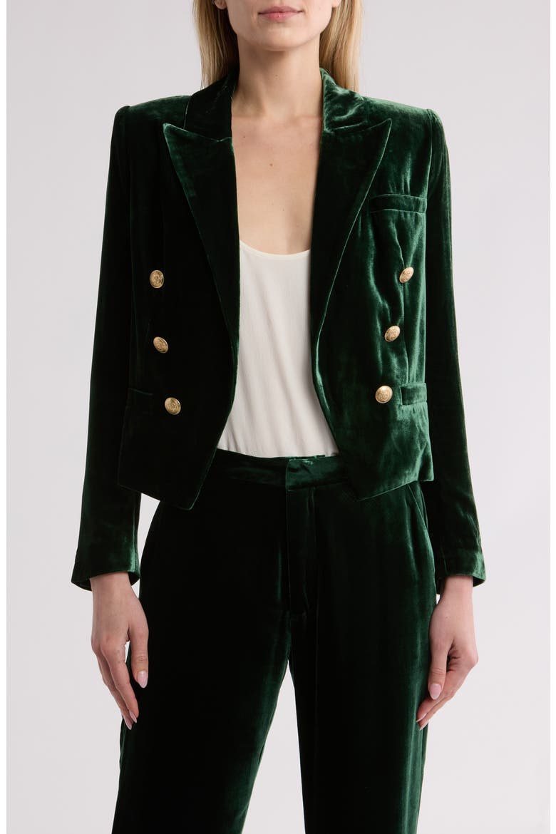 Brooke Double Breasted Velvet Blazer, Main, color, FOREST GREEN