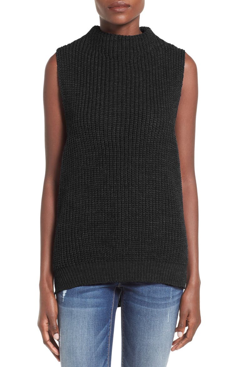 Ribbed Sleeveless Turtleneck Sweater, Main, color, BLACK