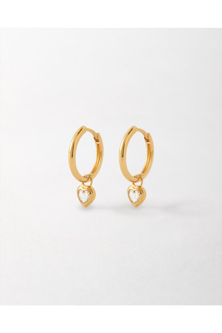 Solid Gold Heart White Sapphire Hoop Earrings, Alternate, color, Metallic Gold