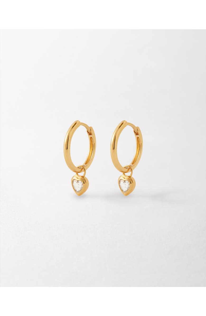 Edge of Ember Solid Gold Heart White Sapphire Hoop Earrings, Alternate, color, Metallic Gold