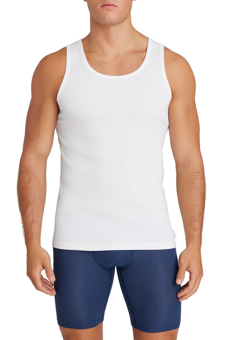 Cool Stretch Cotton Rib Tank Top, Main, color, WHITE
