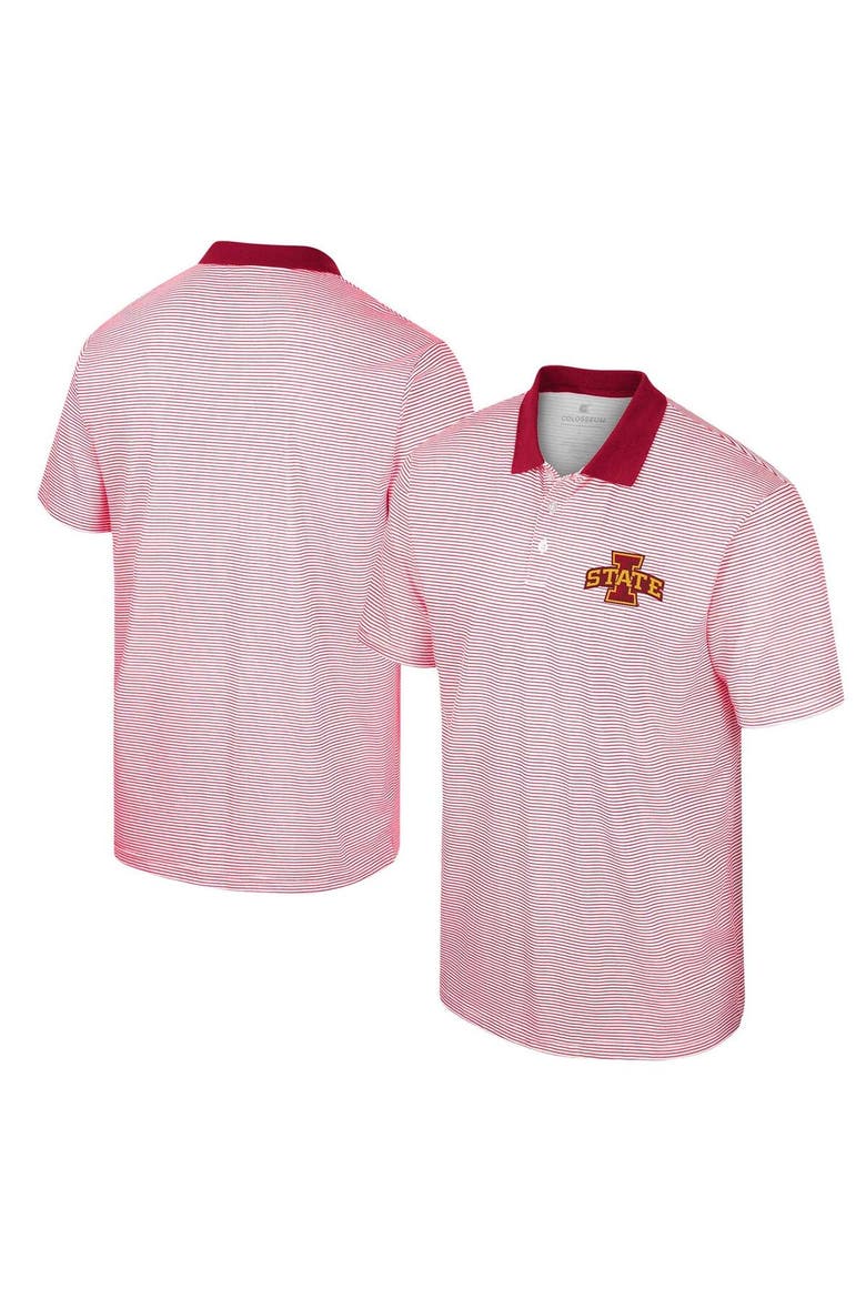 Men's Colosseum White/Cardinal Iowa State Cyclones Print Stripe Polo, Alternate, color, White