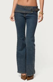 EDIKTED Asymmetric Grommet Detail Low Rise Jeans