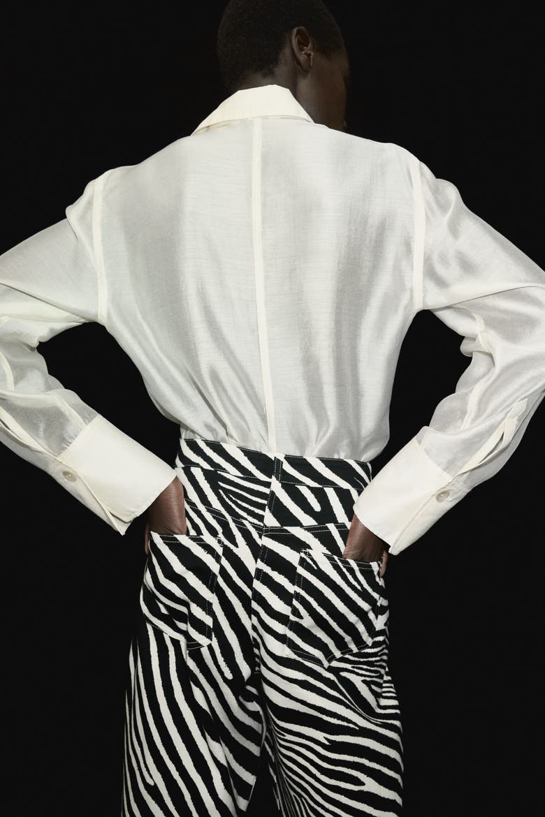 Barrel-leg Twill Trousers, Alternate, color, Black/zebra print