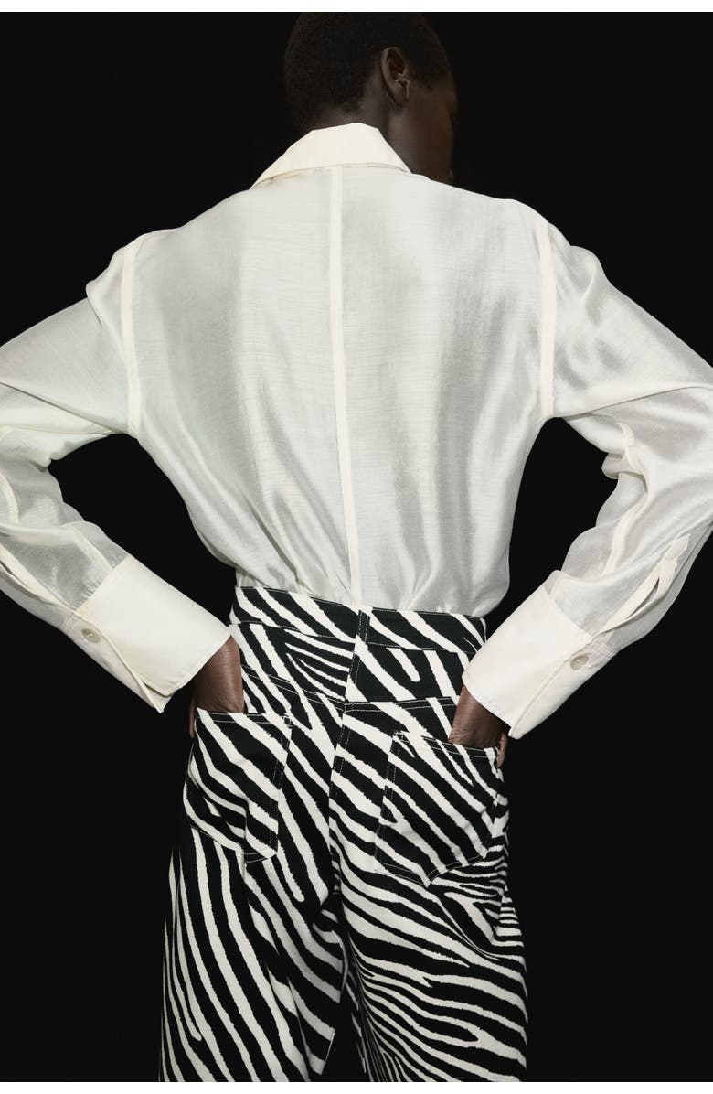 H&M Barrel-leg Twill Trousers, Alternate, color, Black/Zebra Print