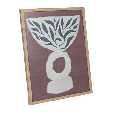 Reclaimed Wood and Glass Wall Art with Vase and Leaves, Multicolor