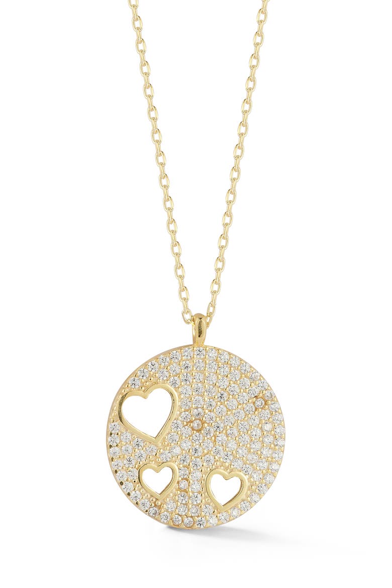 Pavé Cubic Zirconia Heart Medallion Pendant Necklace, Main, color, GOLD