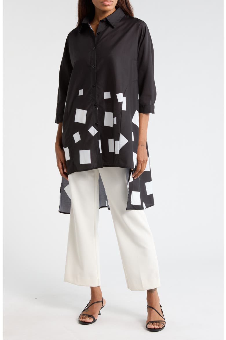 Border Print High-Low Boxy Top, Main, color, BLACK