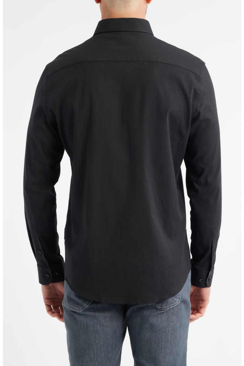 Nova Legacy Solid Black Stretch Cotton Blend Button-Up Shirt, Alternate, color, BLACK