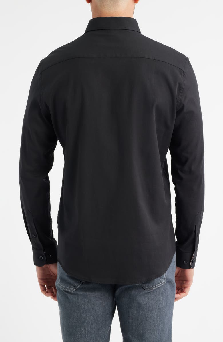 Stone Rose Nova Legacy Solid Black Stretch Cotton Blend Button-Up Shirt, Alternate, color, Black