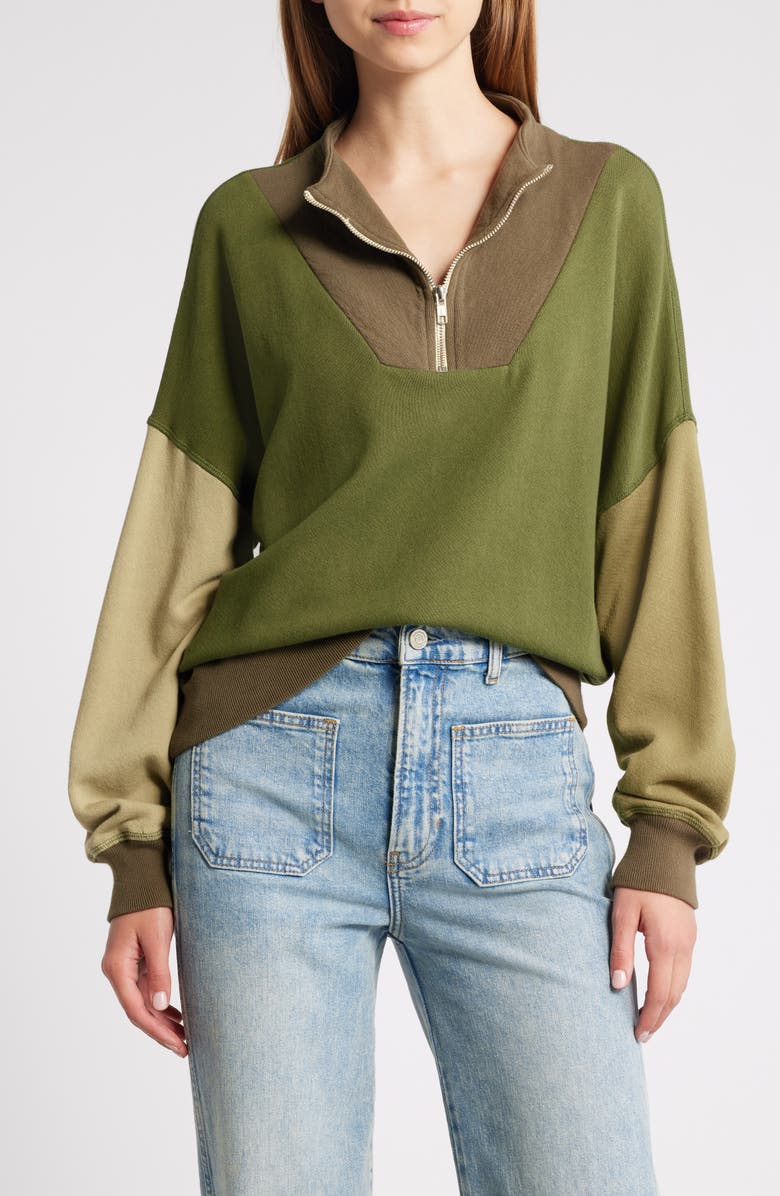 THE GREAT. The Colorblock Trail Half Zip Pullover, Main, color, 