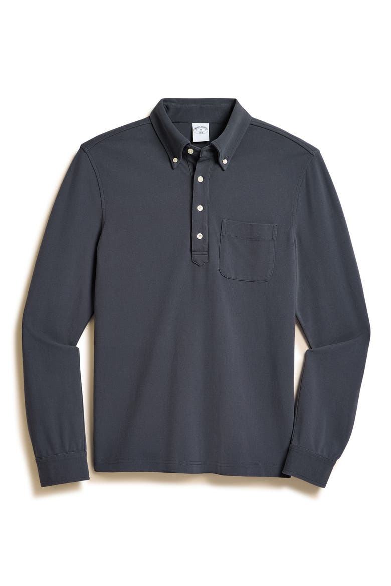 Piqué Pullover Button-Down Shirt, Alternate, color, DARK GRAY BLUE