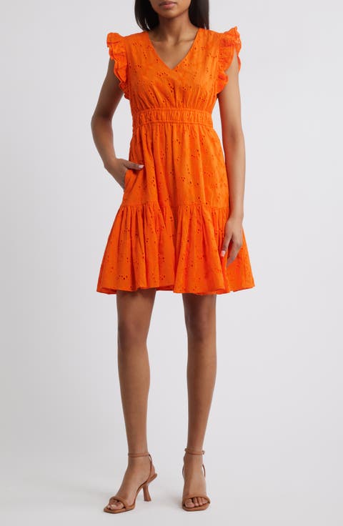 Embroidered Eyelet Cotton Ruffle Dress