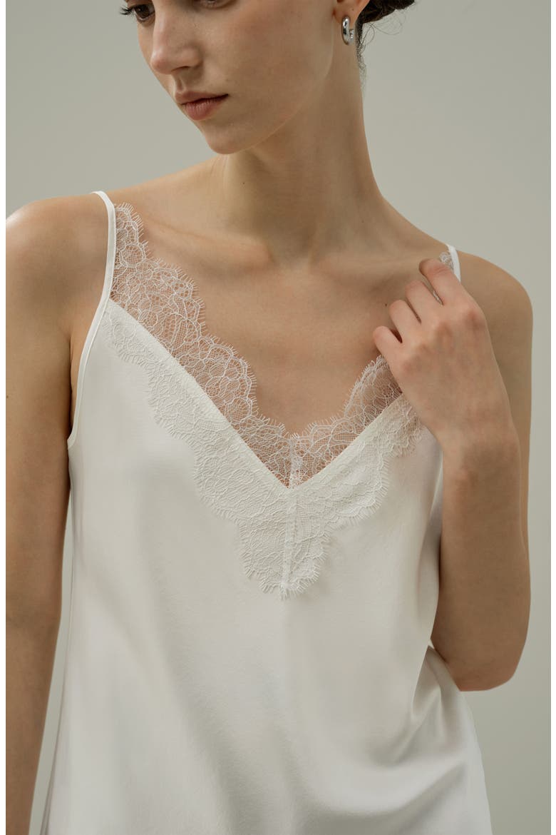 Women's Bias Cut Lace-Trimmed Silk Camisole, Alternate, color, Ivory