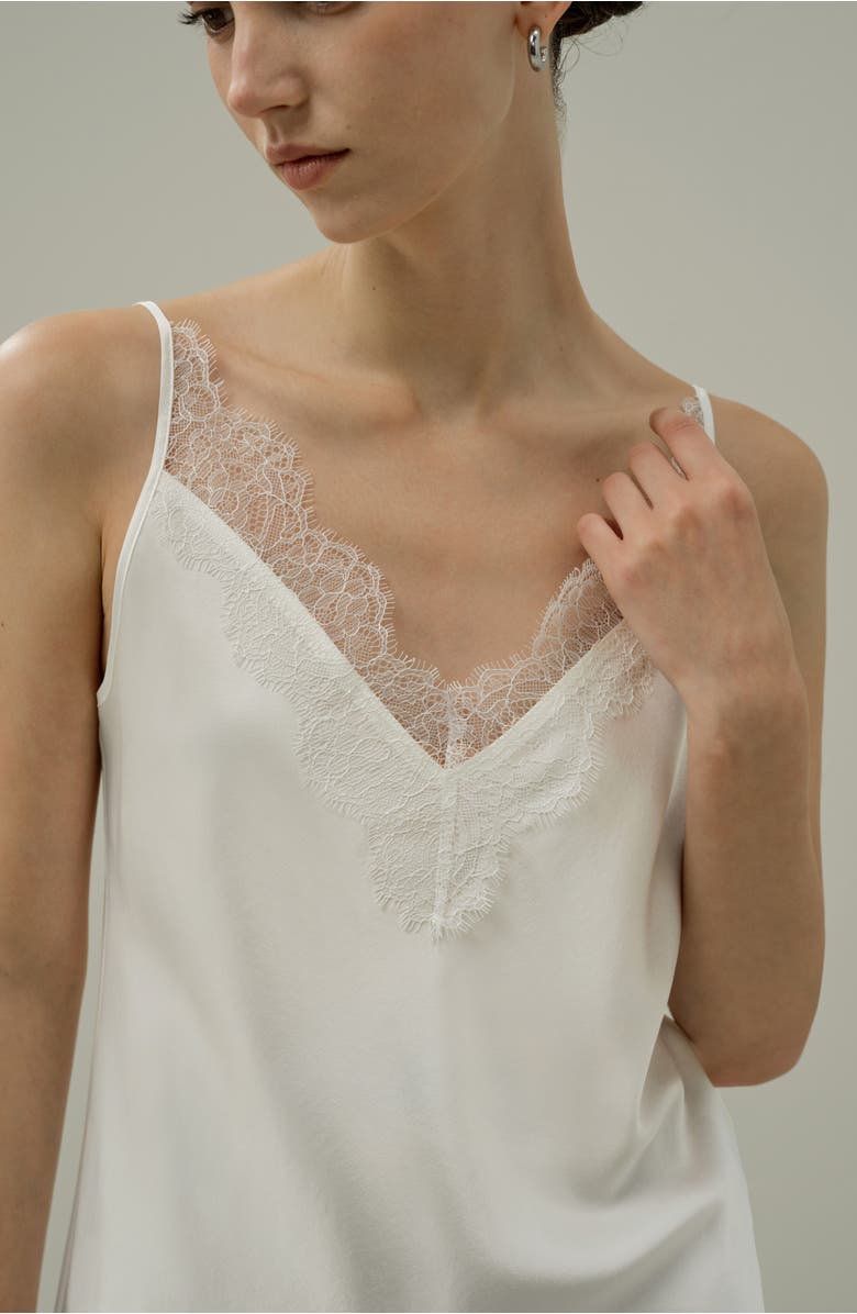 Lilysilk Women's Bias Cut Lace-Trimmed Silk Camisole, Alternate, color, Ivory