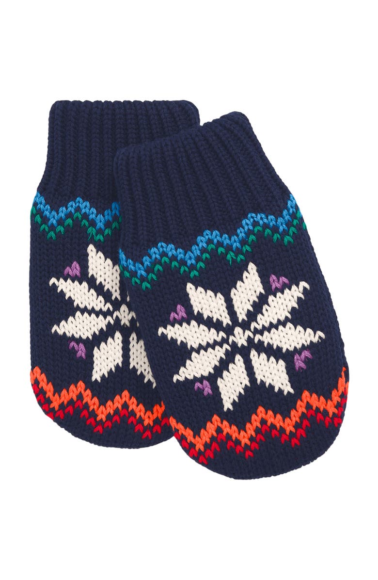 Primary Baby Fleece-Lined Snowflake Fair Isle Mittens, Alternate, color, Navy Rainbow