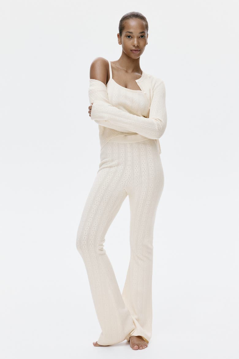 Pointelle-knit Viscose-blend Trousers, Alternate, color, Light beige