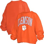 PRESSBOX Women's Pressbox Orange Clemson Tigers Janise Arch Over Logo Waist Length Oversized Pullover Sweatshirt