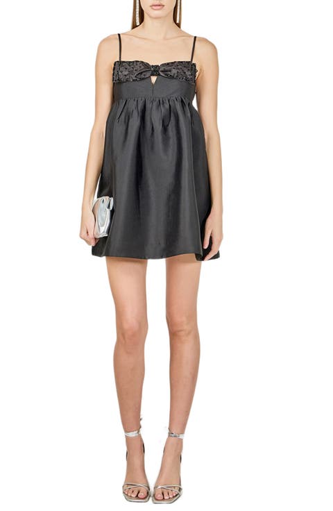Rhinestone Bow Babydoll Minidress