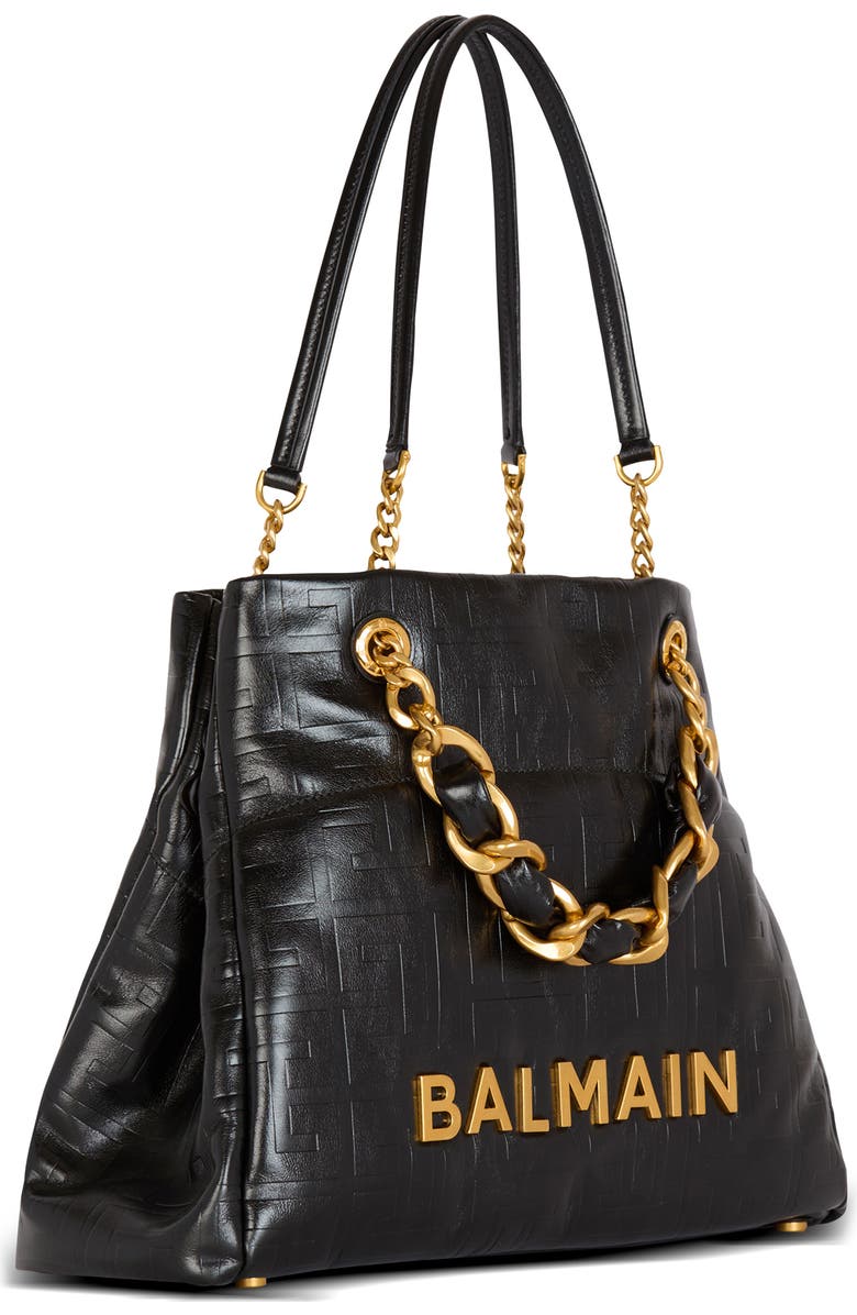 Balmain 1945 Monogram Embossed Soft Leather Tote, Alternate, color,