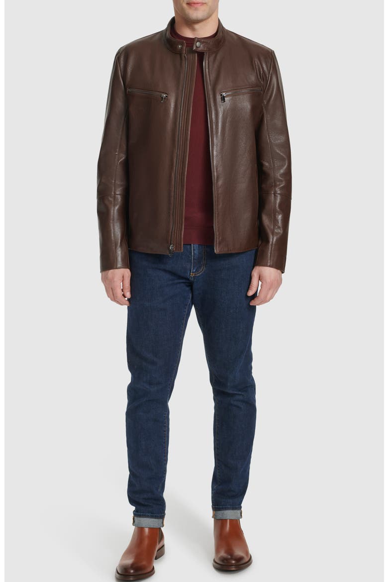 Leather Moto Jacket, Alternate, color, BROWN