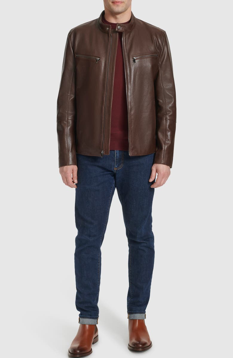 Cole Haan Leather Moto Jacket, Alternate, color, Brown