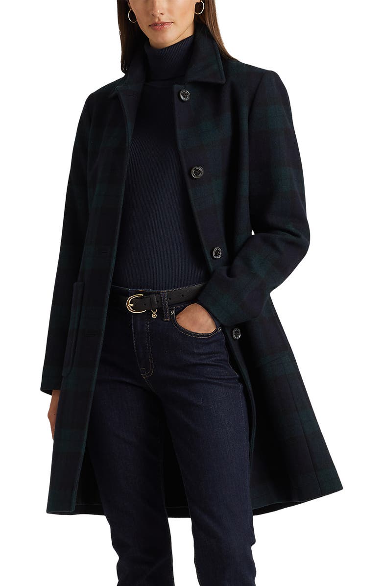 Lauren Ralph Lauren Plaid Wool Blend Coat, Main, color, 