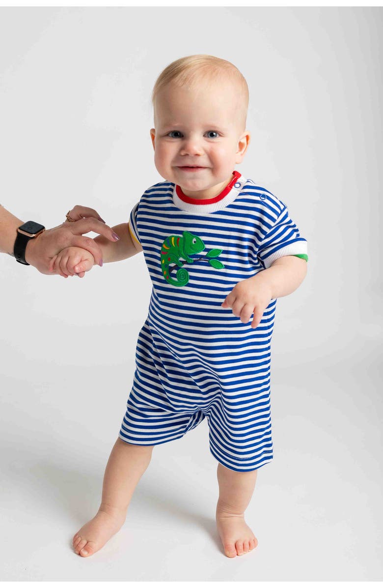 Florence Eiseman Stripe Knit Shortall With Lizard, Alternate, color, Royal/White