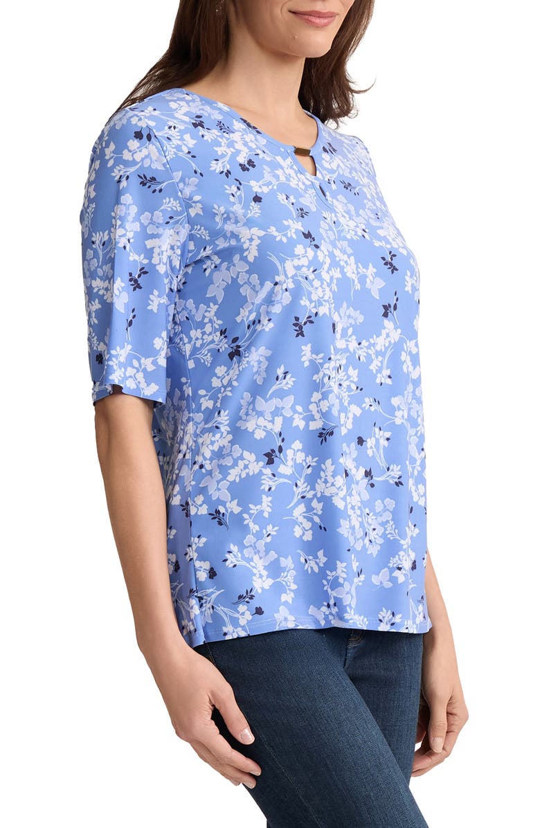 Jones New York Double Keyhole Top, Alternate, color, Blue Horizon Multi