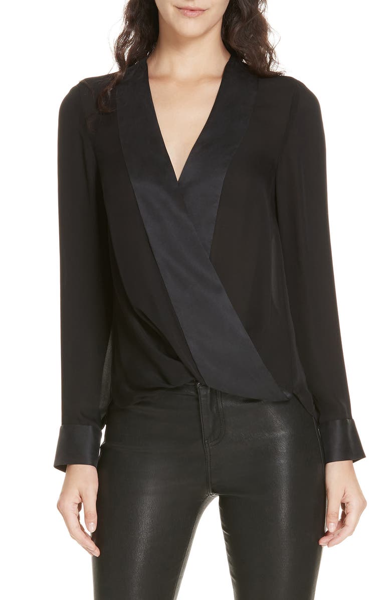 L'AGENCE Kyla Draped Silk Surplice Blouse, Main, color,