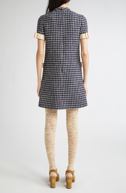 Valentino Garavani Bow Detail Wool & Silk Bouclé Dress In Blue