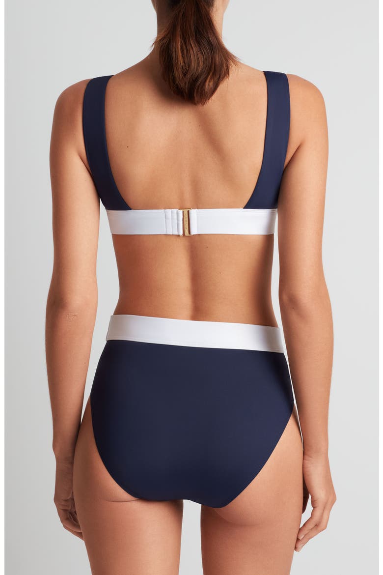 Banded Modern V-Neck Bikini Top, Alternate, color, DARK NAVY
