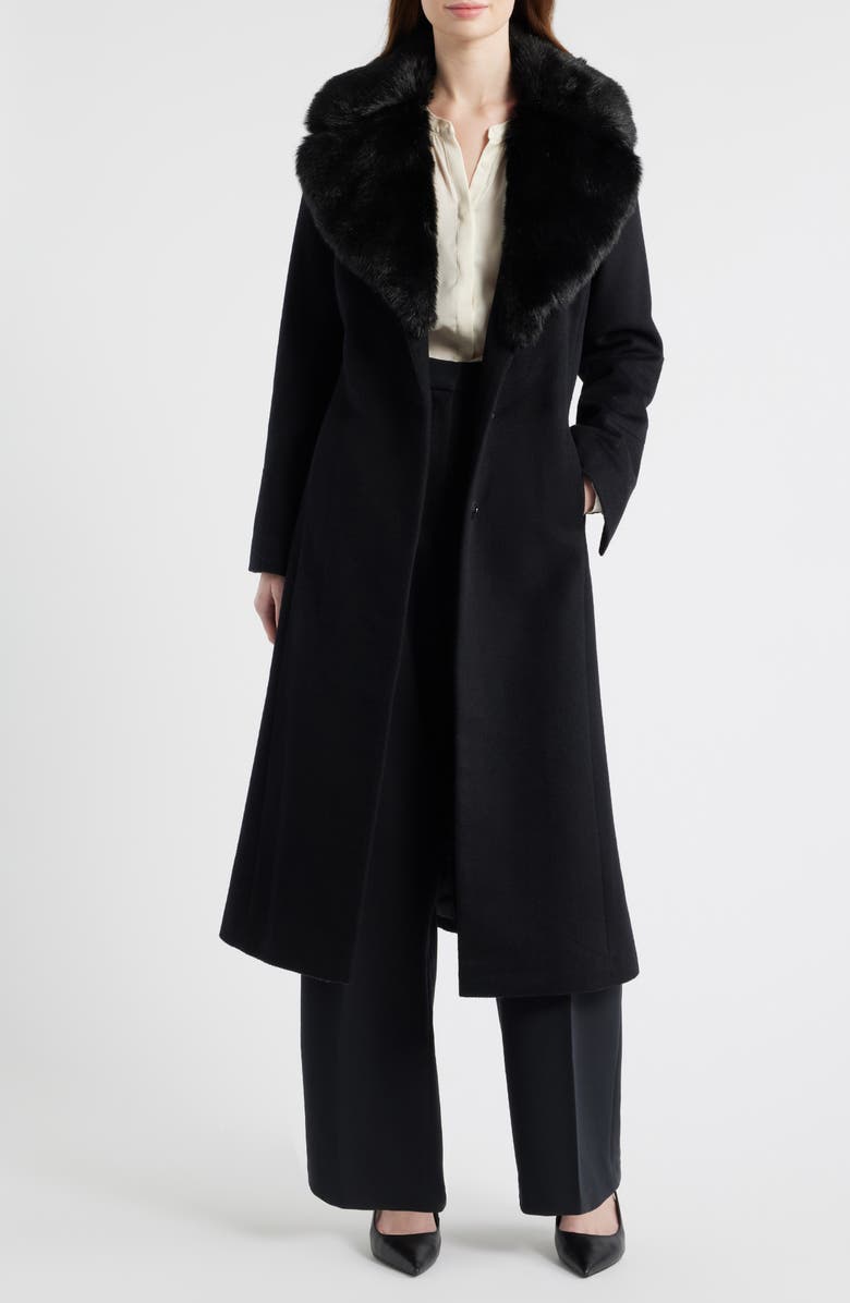 Via Spiga Faux Fur Collar Wool Blend Coat, Alternate, color, Black