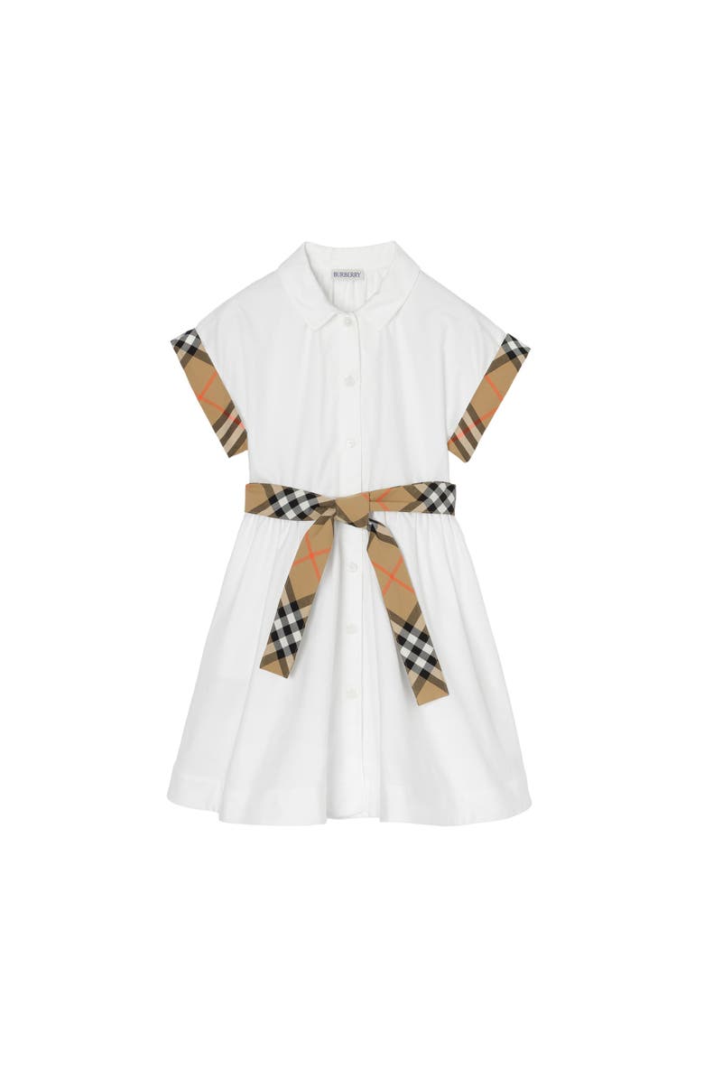 Burberry Check Trim Cotton Shirt Dress, Alternate, color, White