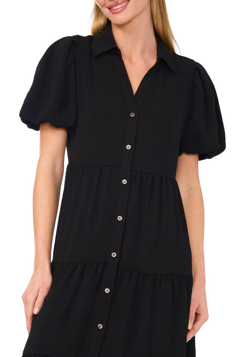 Tiered Midi Shirtdress, Alternate, color, RICH BLACK