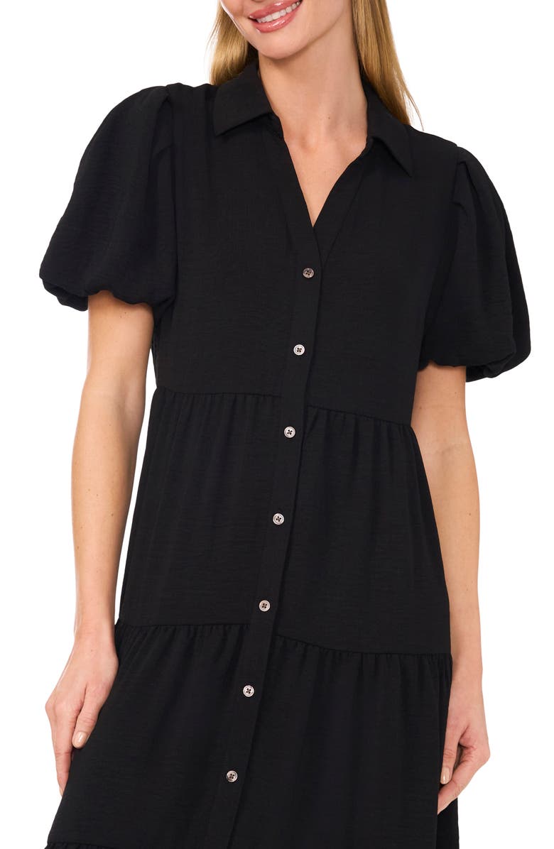 CeCe Tiered Midi Shirtdress, Alternate, color, Rich Black