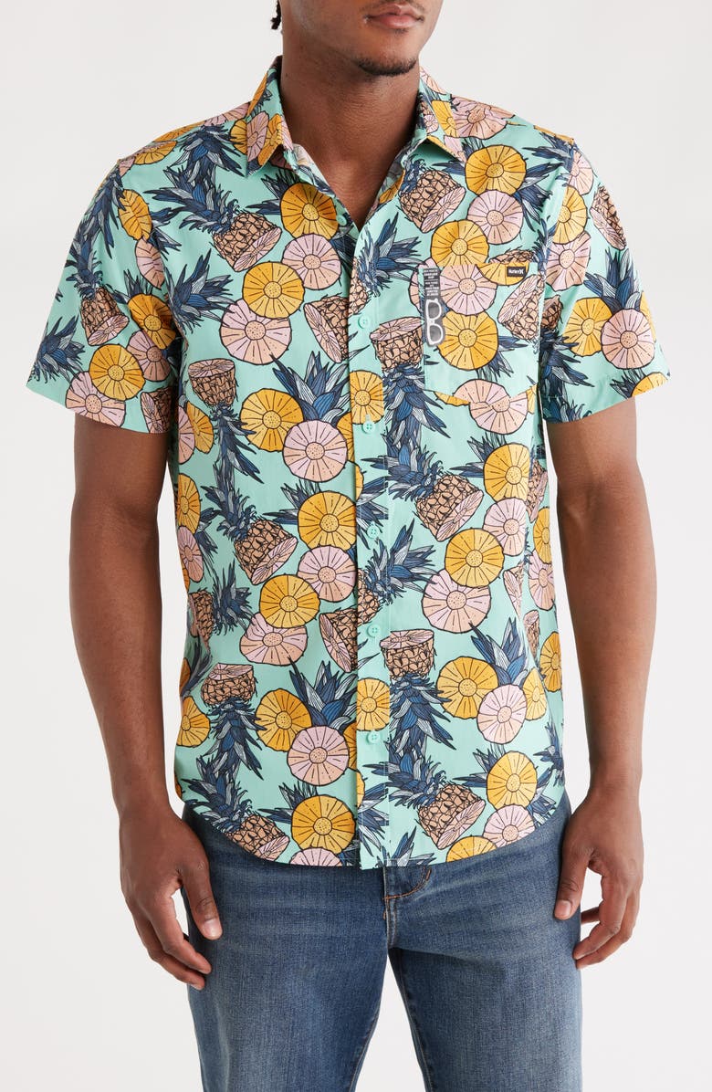 Hurley Bahia Short Sleeve Cotton Button-Up Shirt, Main, color, Tropical Mist