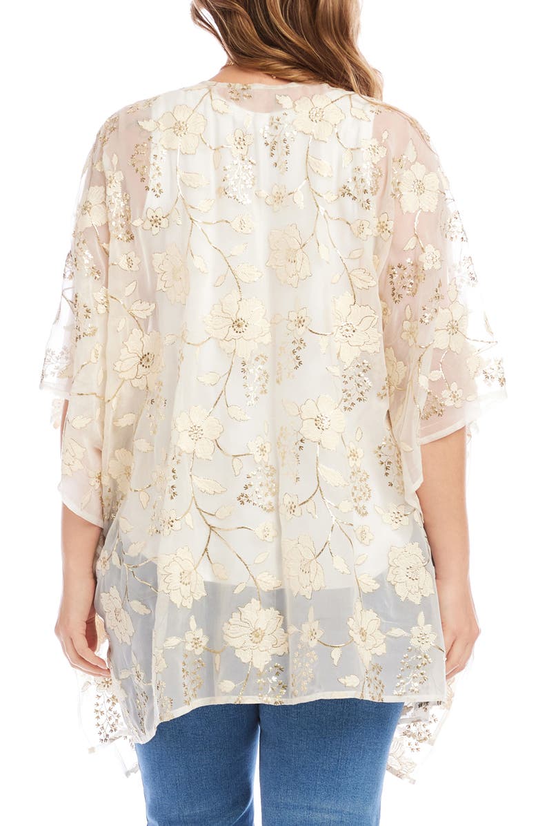 Karen Kane Embroidered Floral Open Front Jacket, Alternate, color, Off White