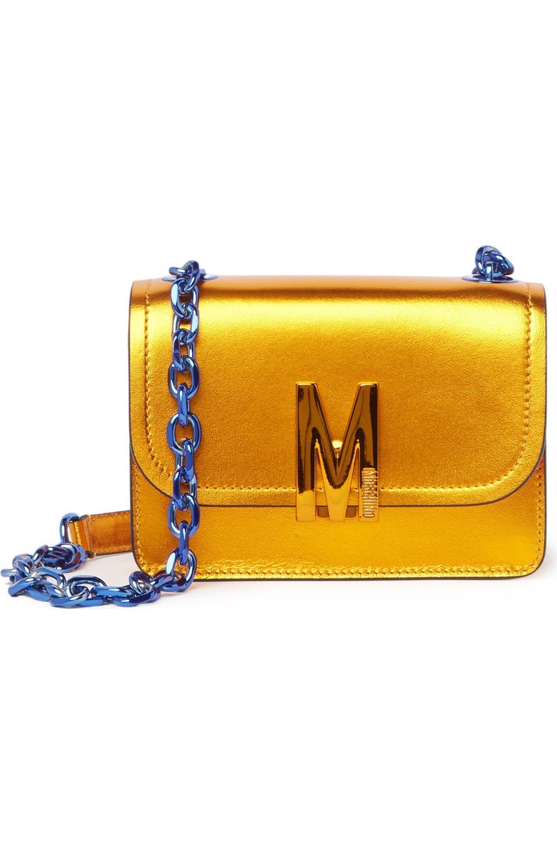 Moschino Metallic Leather Shoulder Bag, Main, color,