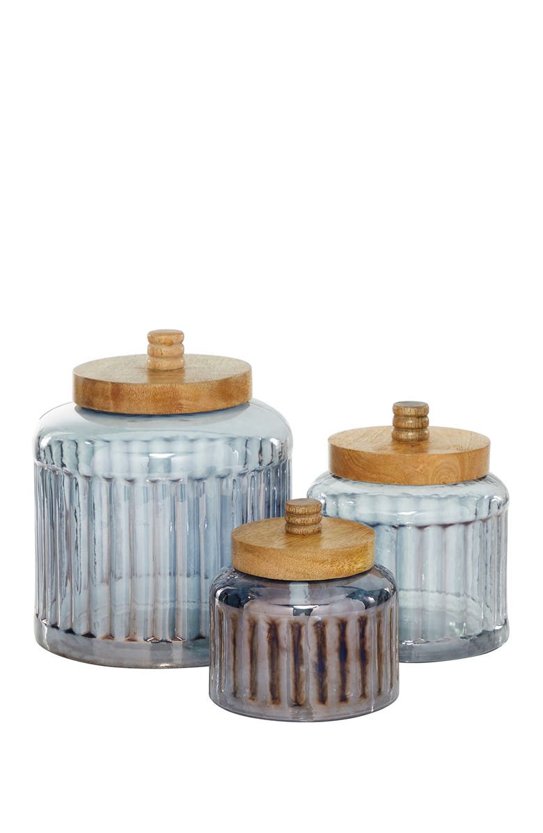 Novogratz Gray Glass Decorative Jar with Wood Lid - Set of 3, Alternate, color, 