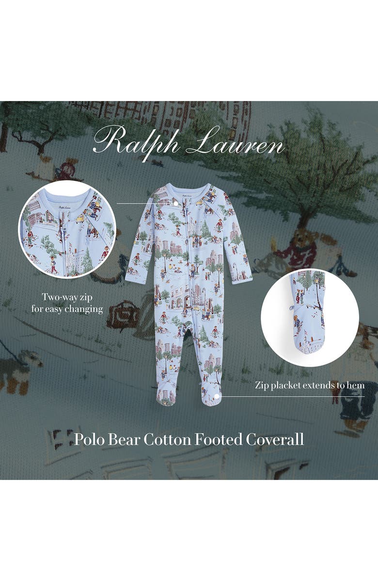 Ralph Lauren Bear Print Cotton Zip Footie, Alternate, color, Nyc School Baby Boy Bear