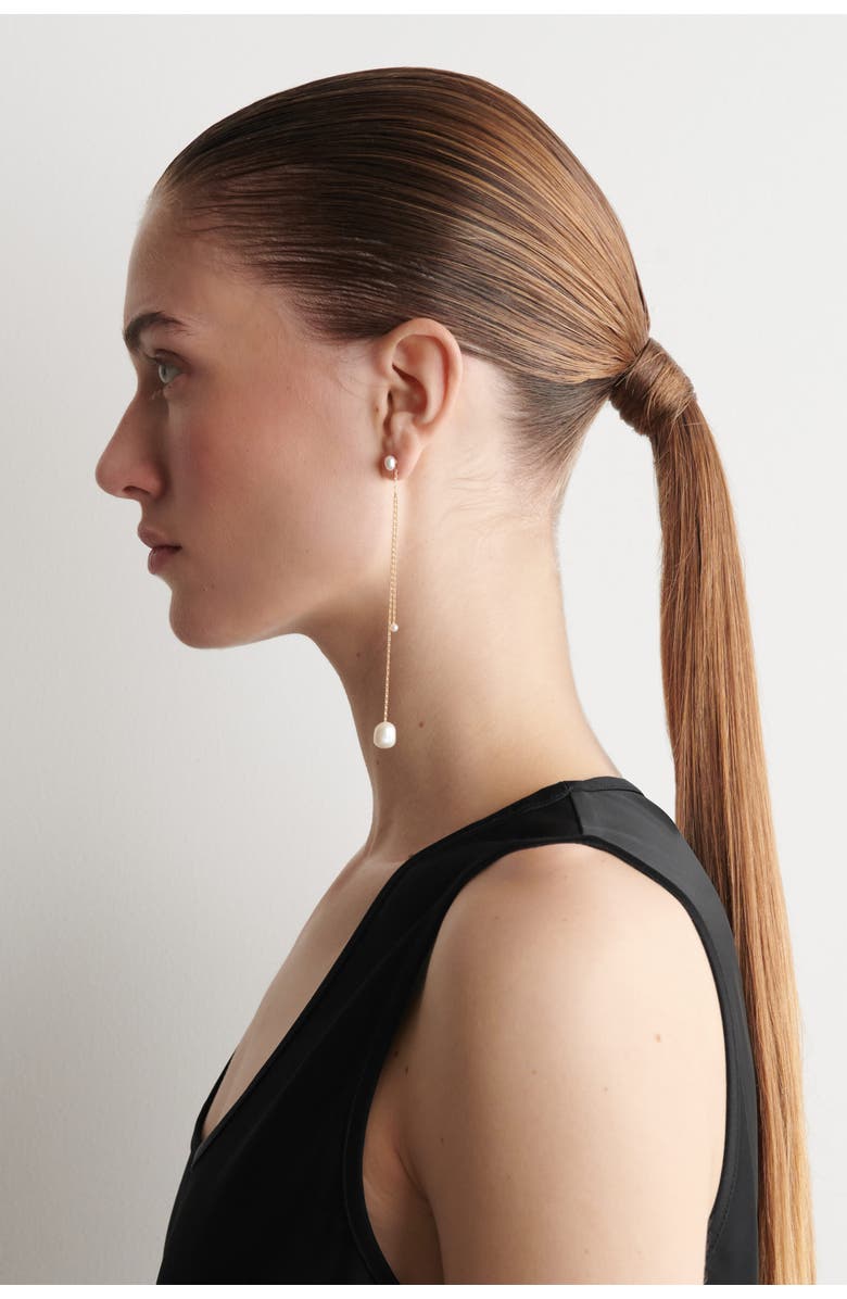 COS Mismatched Chain Freshwater Pearl Earrings, Alternate, color, Pearl / Gold