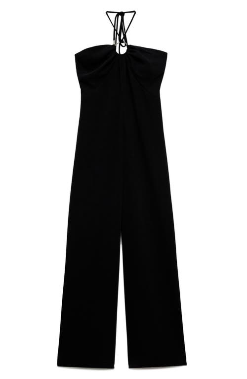 Mango O-ring Halter Straight Leg Jumpsuit In Black