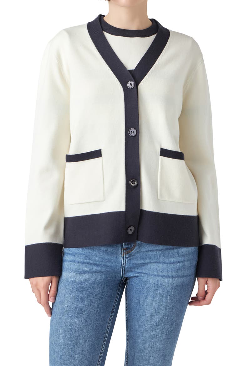 Contrast Cardigan, Main, color, IVORY/ NAVY