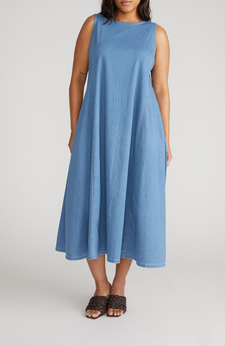 Universal Standard Kendra Sleeves Chambray Midi Dress, Main, color, Cove Blue