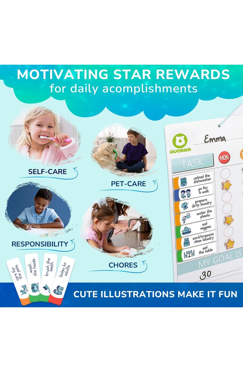 Quokka Magnetic Chore Chart for Kids - Visual Responsibility and Behavior Board for Children, Toddlers, and Teens, Alternate, color, 84 Magnets & 102 Stars